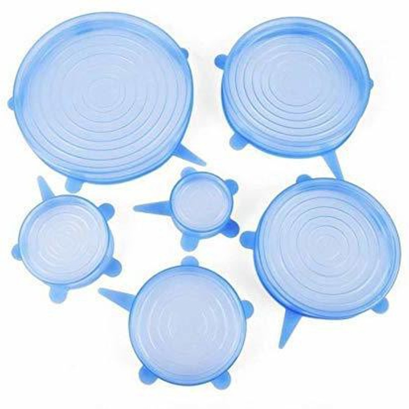 RAVARIYA Silicon Stretch Plastic Lids Covers Reusable Flexible and Stretchable 10 inch Lid Set, Pack of 6(Silicone)