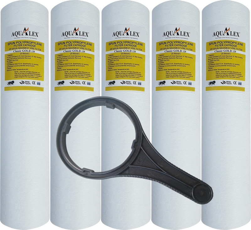AQUALEX Pokar RO, Classic Gold 120, PP SPUN PRE FILTER, 5 micron, 10 inch, Superier Quality , 5pcs Set Suitable for Water RO purifier Solid Filter Cartridge(5, Pack of 5)