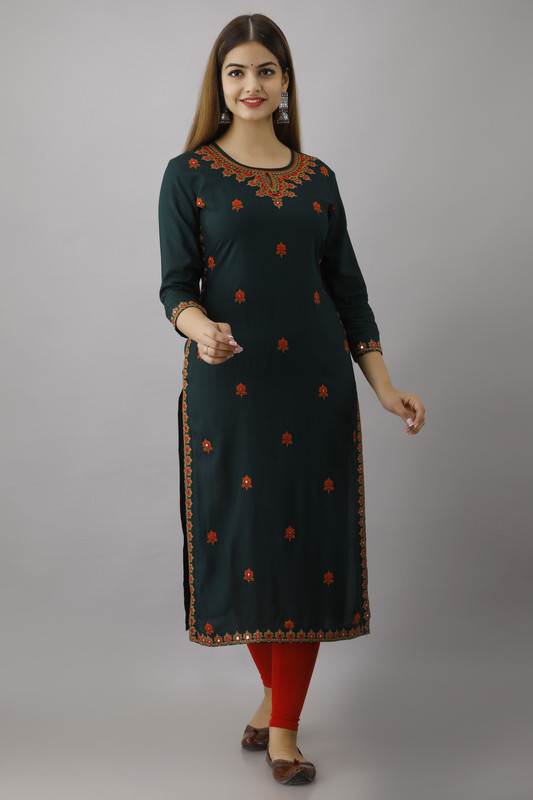 FASHION DEPTH Women Embroidered Straight Kurta(Dark Green) FASHION DEPTH Women Embroidered Straight Kurta(Dark Green)