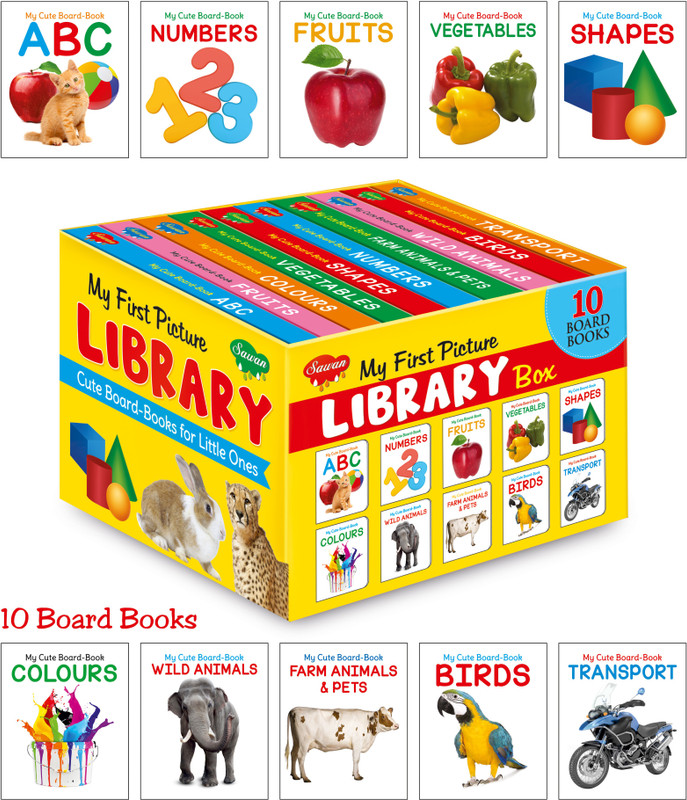 Picture Book Collections For Early Learning (Set Of 10 Board Books) - My Cute Board Book Abc, My Cute Board Book Birds, My Cute Board Book Colours, My Cute Board Book Farm Animals & Pet, My Cute Board Book Fruits, My Cute Board Book Numbers, My Cute Board Book Shapes, My Cute Board Book Transport, M