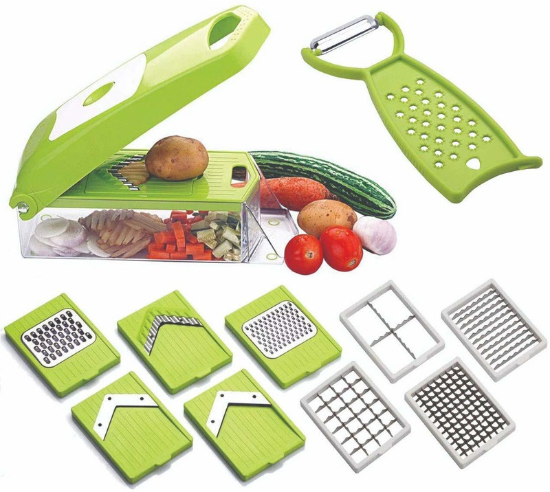 STIZONA 12 in 1 Multi Functional Slicer with 9 Blades + 3 use in 1 Peeler Inside Household Kitchen for Cutter, Grater, Peeler, Chipser, Chopper, Fruit Cutter, Fruit Slicer, Vegetable Chopper,Vegetable Slicer Vegetable & Fruit Slicer(12in1 chopper set)