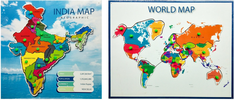 Wooden World & India Map Puzzles for Toddlers – Educational Learning Aid
