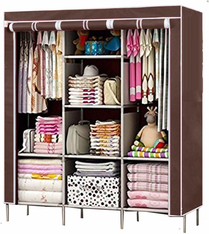 GHRASTHI 6+2 Layer Portable Cabinet PP Collapsible Wardrobe(Finish Color - Coffee, DIY(Do-It-Yourself))