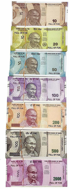 HoneyTech Children Banks Playing/Fake Notes Combo (100*7=700 Notes) (Rs.10, Rs.20, Rs.50, Rs.100, Rs.200, Rs.500, Rs.2000 Notes) Dummy note Gag Toy