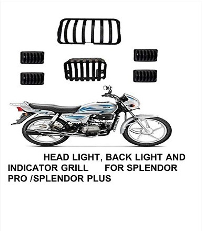 Amtek Auto SPLENDOR FULL HEADLIGHT AND INDICATOR GRILL Bike Headlight Grill(Black)