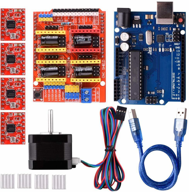 Electrobot CNC Shield Kits for 3D Printer, Nema 17 Stepper Motor, A4988 Stepper Motor Driver with Heat Sink Educational Electronic Hobby Kit