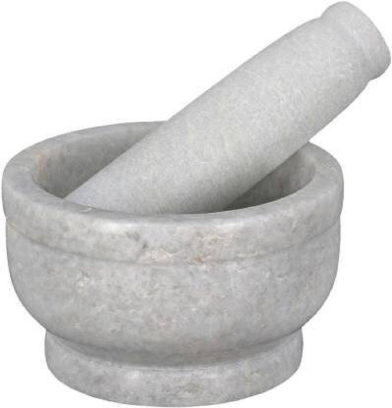 YOUMEPRIME WH Mortar and Paetle / Kharal / Okhli Mortar and Paetle / Kharal / Okhli White Colour 5 Inches Marble Masher