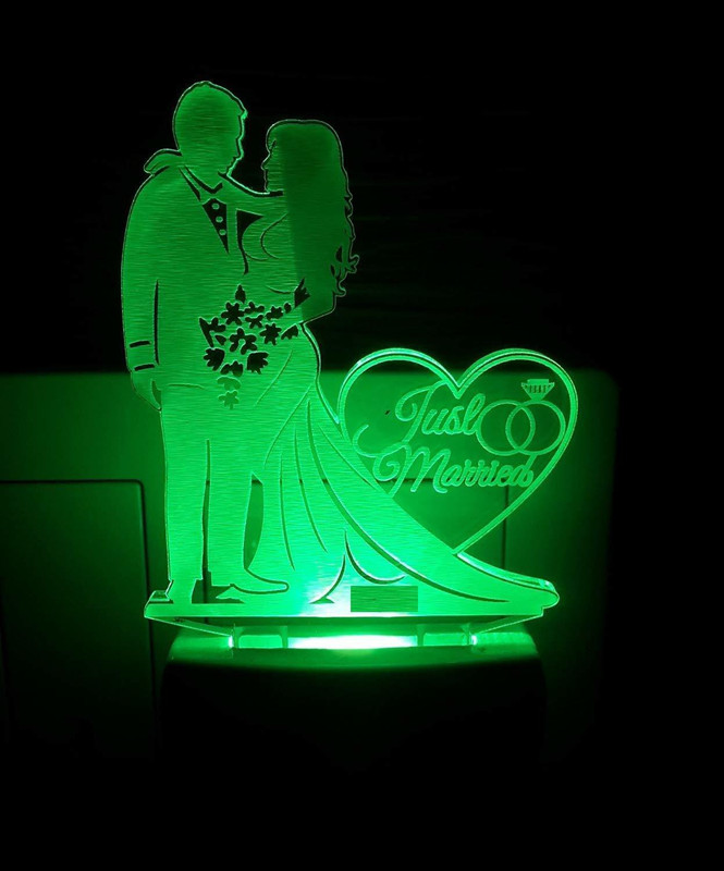 BELLERBIRD Acrylic Couple Just Married Magic Night Lamp 3D Beautiful Illumination Automatic on/Off Smart Sensor for Bedroom with 7 Color LED Changing Light Night Lamp(12 cm, White)