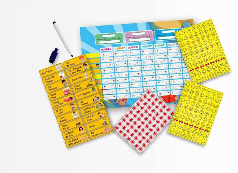 Skylofts Magnetic Resposibility Chart Behaviour Reward Chart for Kids with 20 Responsibility Magnets, 210 Star/ Emoji Stickers & 2 Erasable Pens(Multicolor)