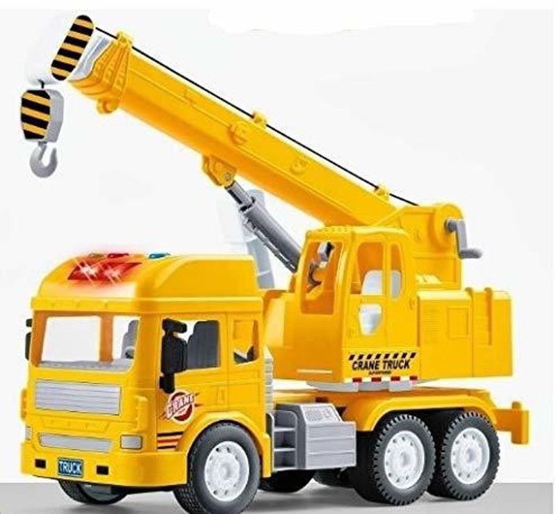 KRU MIR Heavy Duty Pull Back Vehicles crane truck toys for Kids, jcb toys Friction Power Toy Trucks with Light & Sound Toy for Kids with 6 Wheels(Yellow)