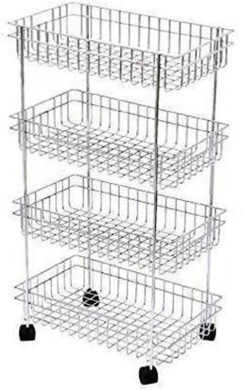 K D Enterprisesse Stainless Steel 4 Layer Trolley Portable Modern Storage Rack Design 4-Tier Fruits & Vegetable Onion Cutlery, Spice, Pickles Jars Container Basket Organizer Holder Stand for Kitchen Dimensions Weight 4 kg Disclaimer - The color of the product may vary slightly compared to the pictur