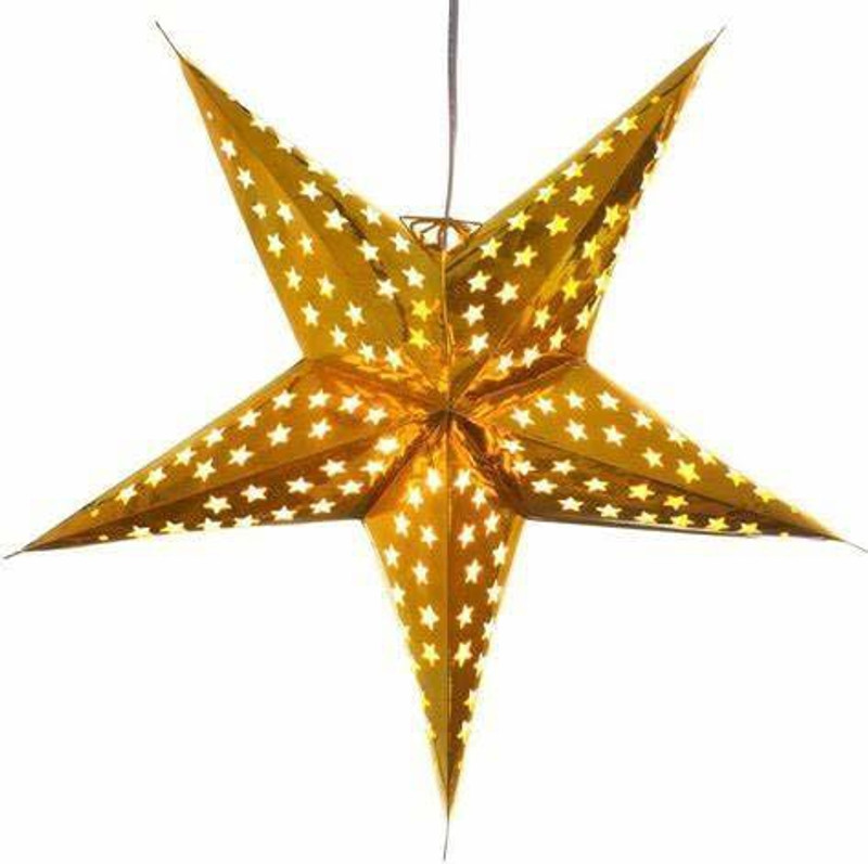 M G TRADING Gold Paper Star Lantern Lampshade, Out Design Paper Star Lantern Decoration Gold Paper Hanging Lantern(32 cm X 26 cm, Pack of 1)