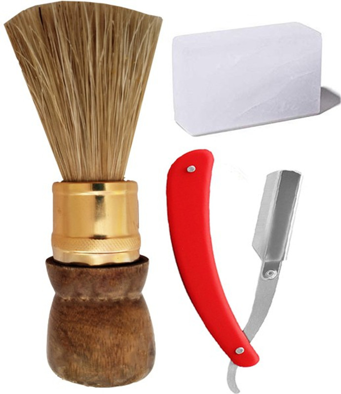 MGP FASHION mini shaving kit combo have wood stainless steel premium quality safety razor, wooden handle extra soft bristles brush and best quality alum for home and travel use.(3 Items in the set)
