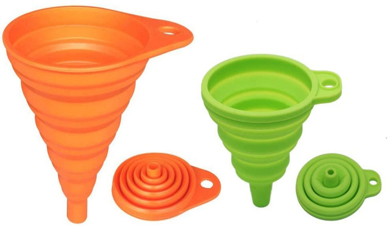 CRAZYGOL Silicone Funnel For Kitchen Retractable Silicone Oil Liquid Funnel Transfer Hopper (2 Pcs) Silicone Funnel(Orange, Green, Pack of 2)