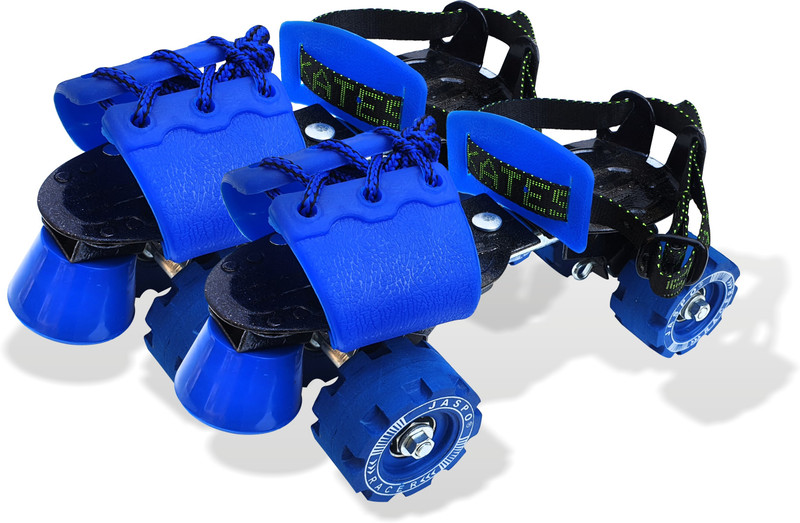 Jaspo Racer Adjustable Rubber Wheel Skates for Senior (6-14 years) Quad Roller Kids Size 1 UK - 8 UK(Adjustable, Advanced, Training, Intermediate, Beginner, Blue)