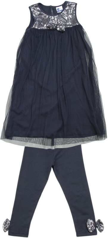 612 League Girls Midi/Knee Length Casual Dress(Dark Blue, Sleeveless)