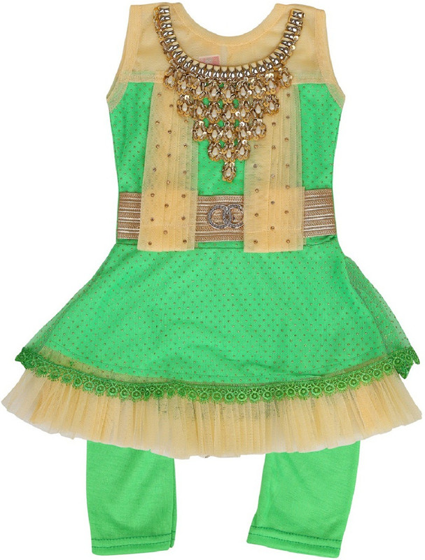 kidies wear Girls Kurta and Leggings Set(Green Pack of 1)