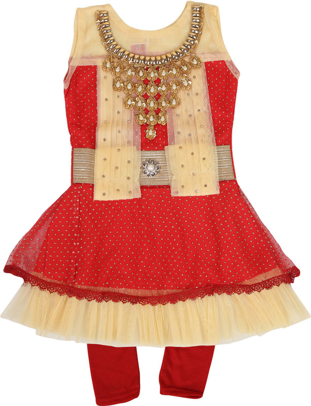 kidies wear Girls Casual Kurta and Leggings Set(Red Pack of 1)