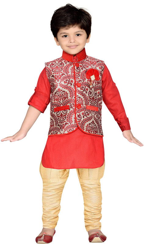 AJ Dezines Boys Kurta, Waistcoat and Pyjama Set(Red Pack of 1) RS.999 (66.00% Off) - Flipkart
