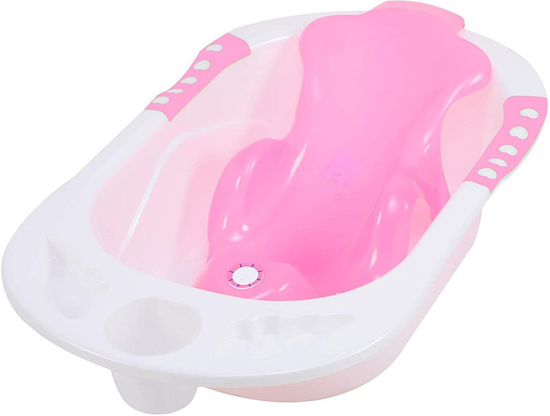 Maanit Plastic Bath Tub with Toddler Sling Seat(Pink)