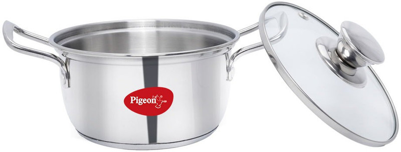 Pigeon Special Stainless Steel Conical Casserole 16 CM with Glass Lid Cook and Serve Casserole(1.5 L)