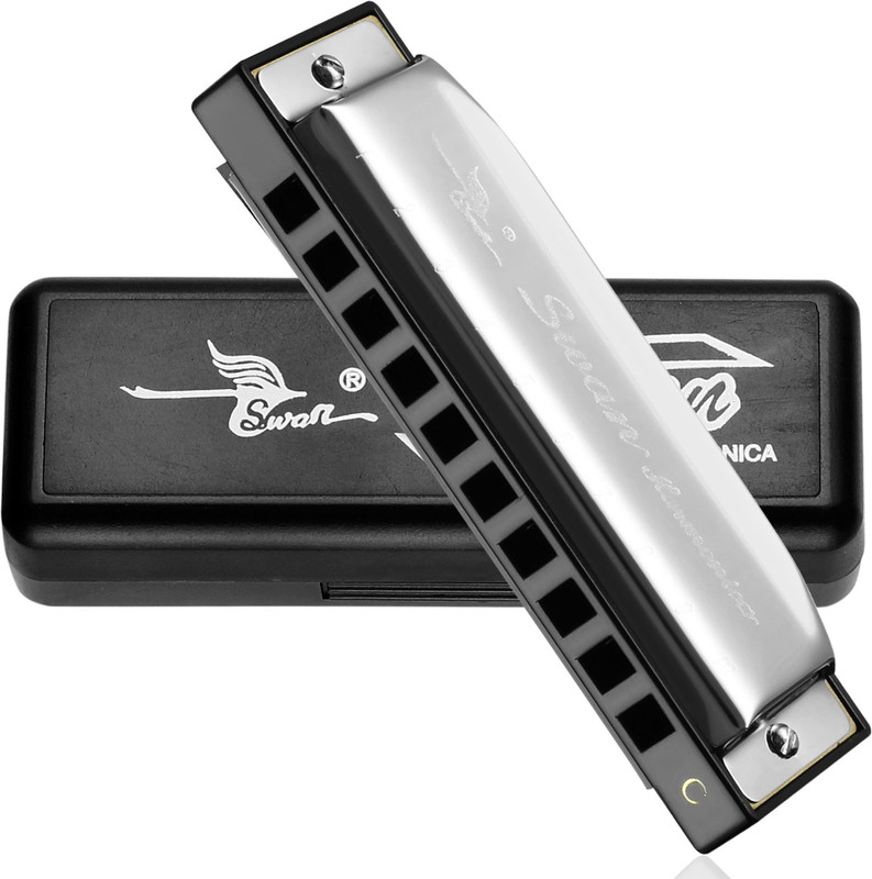 Justakeit 10 Hole Key Of C Blues Power Harmonica Mouth Organ(Black, Silver)
