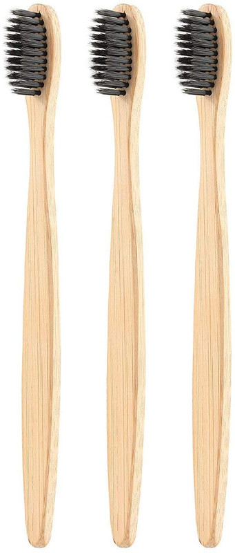 Mirakia MK-03CPS Bamboo Charcoal Toothbrush Natural Wooden ECO Friendly Toothbrush For Adults, Kids with Soft Medium Bristles Extra Soft Toothbrush(Pack of 3)