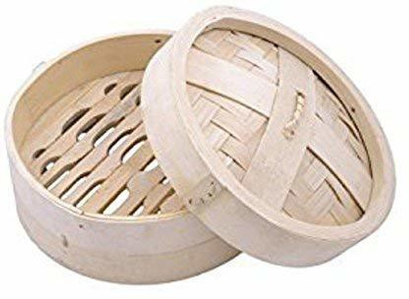 ShoppersHub PNQ 12Inches Bamboo Wood Based Round Dimsum Basket with Lid Momos/Dimsum/Wanton Wooden Steamer(12 L)