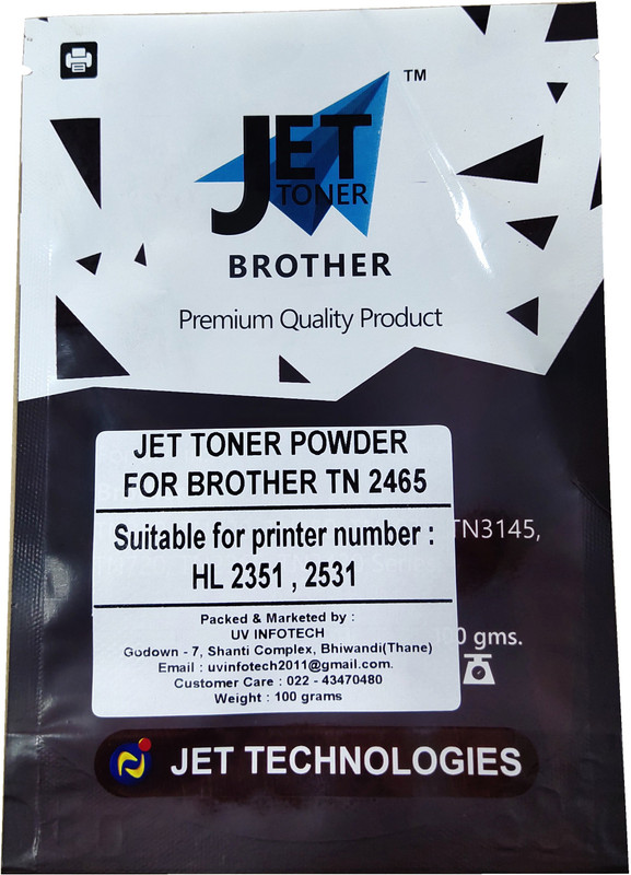 JET TONER TN 2465 Toner Powder Compatible For Brother DCP-L2351DW, DCP-L2531DW, DCP-L2535DW,DCP-L2550DW , HL-L2395DW , MFC-L2710DW , MFC-L2713DW ,MFC-L2715DW , MFC-L2716DW ,MFC-L2730DW ,MFC-L2750DW , MFC-L2751DW ,MFC-L2770DW, MFC-L2771DW Printers Black Ink Toner Powder