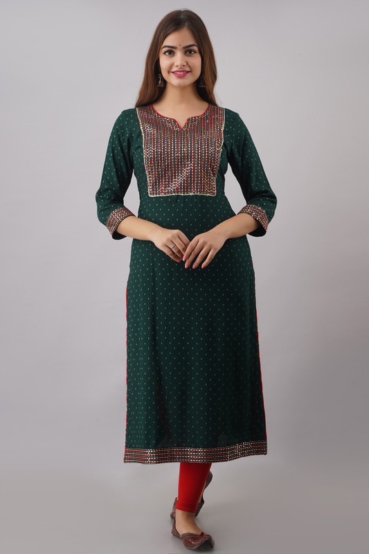 FASHION DEPTH Women Printed Straight Kurta(Dark Green) FASHION DEPTH Women Printed Straight Kurta(Dark Green)