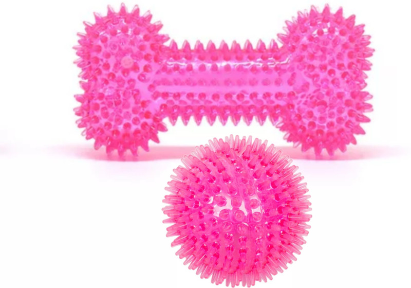 W9 Durable Squeaky Chew Bone with Ball Toy- Non-Toxic Soft Natural TPR Rubber Toy for Small Puppy  Rubber Chew Toy For Dog & Cat