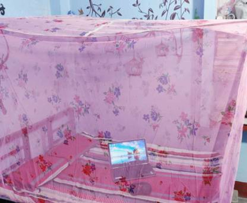 buyagain Mosquito Net for Double Bed 7X7 FT Printed Square Hanging Net for Bed (COTTON,PINK) Cotton Washable Kids Mosquito Net(Pink, Bed Box)