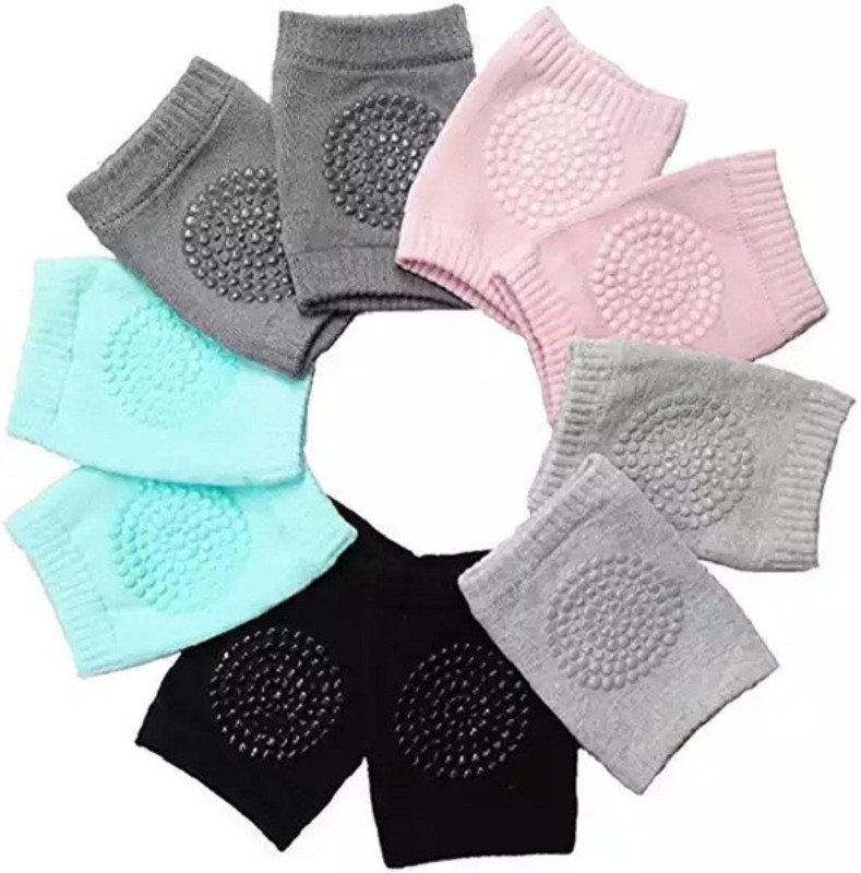 Bluwings 5 Pairs Anti-Slip Padded Stretchable Cotton Soft Breathable Crawling Cap for Elbow Safety Multicolor Baby Knee Pads(Plain)