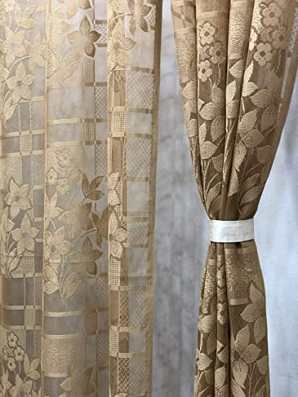 SR Collection 152 cm (5 ft) Window Net Semi Transparent Curtain (Pack Of 2)(Gold, Floral)