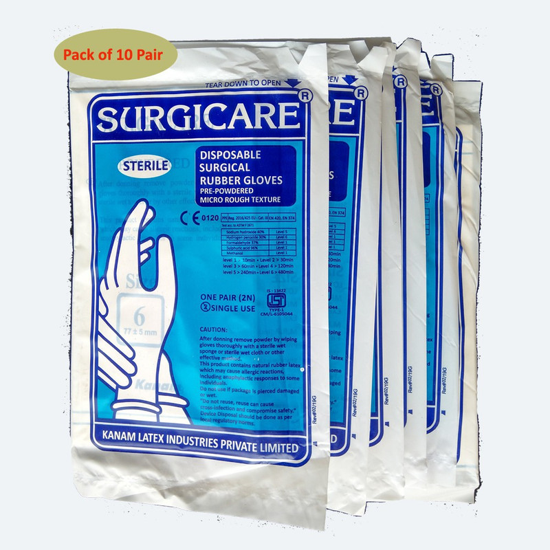 SURGICARE disposable Sterile Surgical Rubber Gloves Rubber Surgical Gloves(Pack of 20)