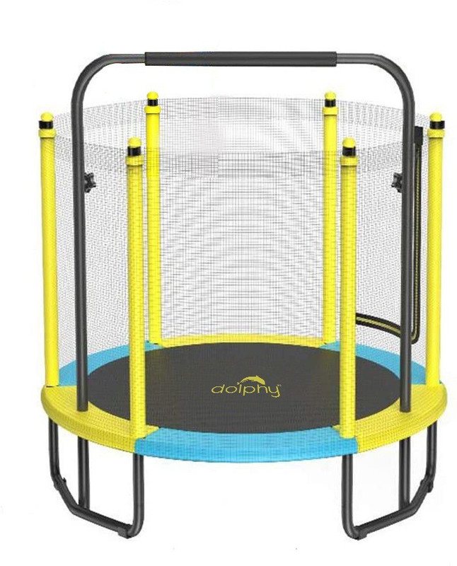 DOLPHY 50" Kids Trampoline with Steel Foam U Handle , Enclosure Net Jumping Mat(Yellow, Blue)