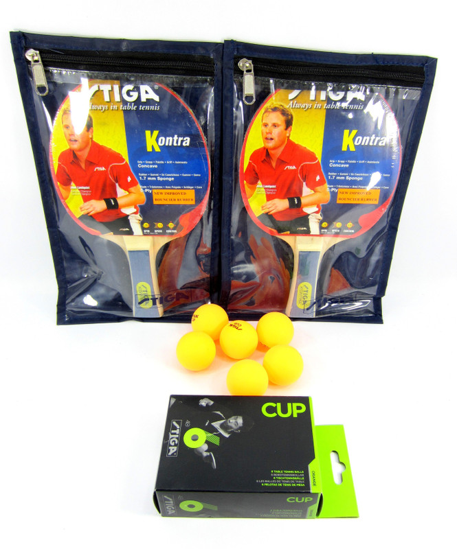 Stiga Kontra Raquets(Set of 2), Covers (2) & Cup TT Balls (6) Table Tennis Kit Stiga Kontra Raquets(Set of 2), Covers (2) & Cup TT Balls (6) Table Tennis Kit