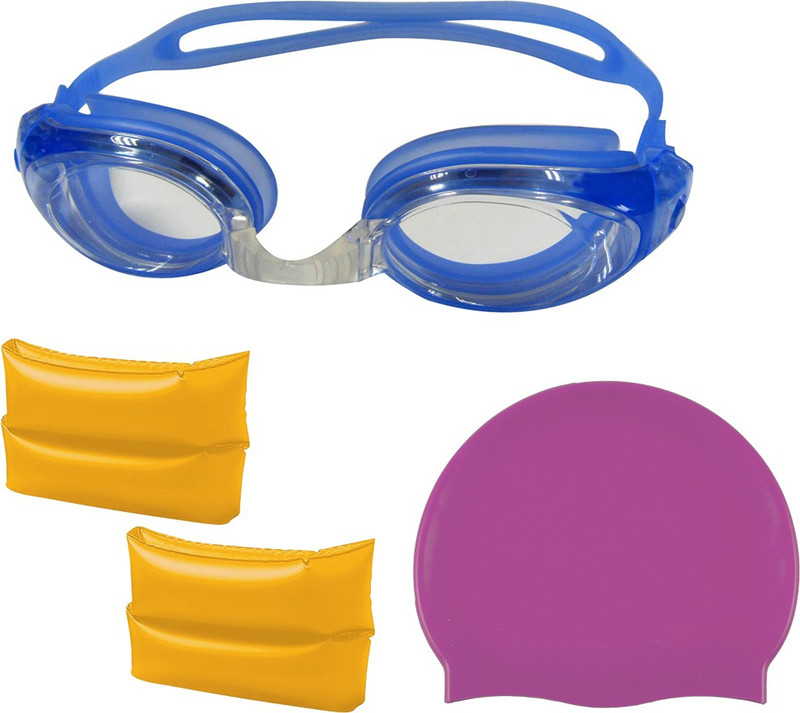 Golddust Swimming Goggles, Silicone Cap with ArmBand for 6-12 Year Child Swimming Kit