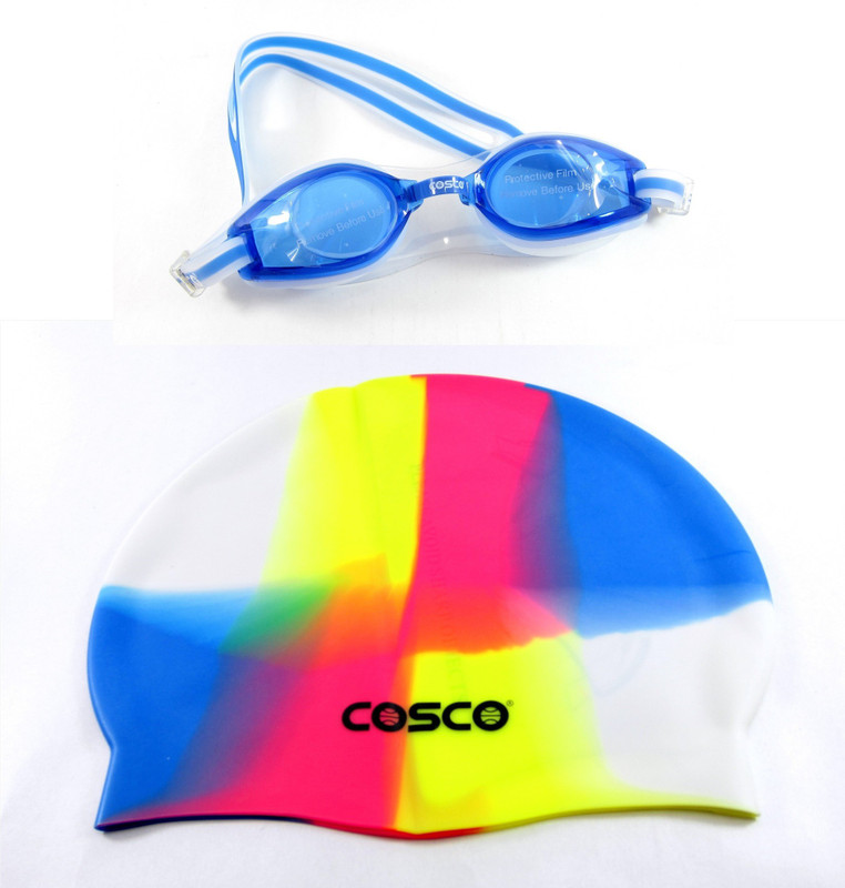Cosco AquaDash Goggles (Senior) & Cap(Free Size) Combo Swimming Kit