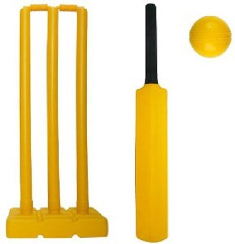 Syndicate Plastic Set of 3 Stumps 2 Bails 1 Base & 1 Bat for adults size 6 for cricket lovers (plastic cricket set for kids and adults ) Cricket Kit