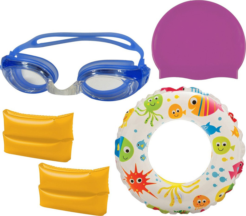 Golddust Swimming Goggles, Silicone Cap, ArmBand Swim Ring for 3-6 Year Child Swimming Kit