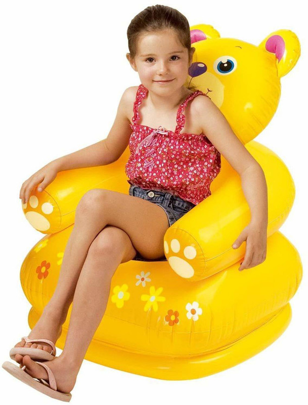 littlewish Inflatable Kids Happy Teddy Air Chair/Sofa for Kiddos Inflatable Sofa Chair(Yellow)