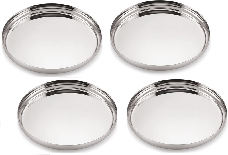 LIMETRO STEEL Heavy Gauge Stainless Steel Pack of 4(Apple) Dinner Plates / Lunch Plates / Bhojan Plates ( Size :13, Diameter : 29.5, 6 Pieces ) Dinner Plate(Pack of 4)
