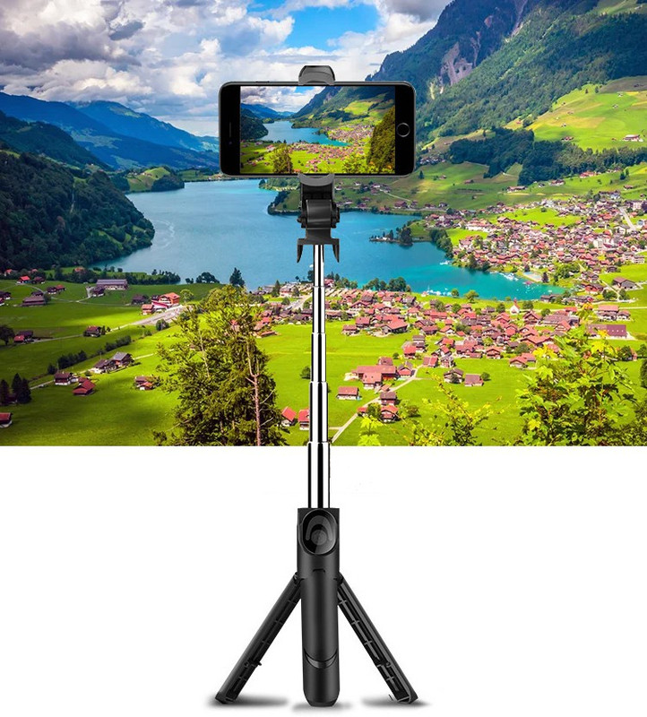 BUFONA New Arrival High Quality 3in1 Selfie Stick multi-function Wireless Bluetooth XT-01 , XT-02 Selfie Stick with Remote Shutter 360 Rotate Extendable Handheld Foldable Mini Tripod Stand for Smartphones Professional Remote Control Selfie Stick Monopod Kit, Tripod, Tripod Kit, Tripod Ball Head(Blac