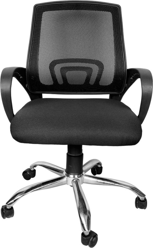 Rajpura Voom Medium Back Revolving Chair with Centre Tilt Mechanism in Black fabric & mesh/net back Fabric Office Executive Chair(Black, Optional Installation Available)