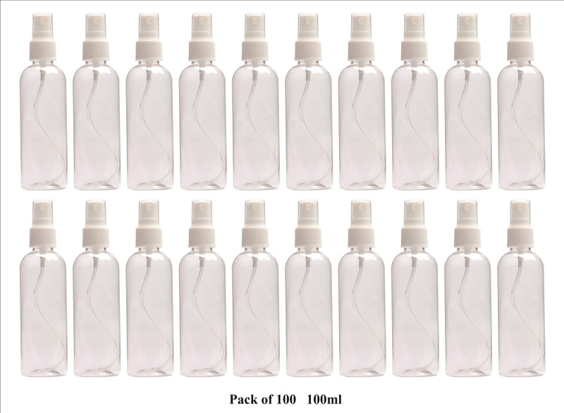 MFD 100 ml Transparent Spray Bottle (2 pc) 100 ml Plastic Spray Bottle(Pack of 2, White)