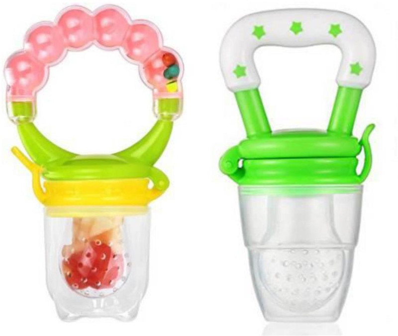 Meher Enterprises Pack of 2 Baby Food Feeder & Rattle Feeder ||Fruit Feeder Pacifier||Fruit Nibbler-Best Infant Teething Toy fruit Teether||Soft Silicone Fruit Teethers for Babies||Fridge & Dishwasher Safe || 100% BPA-Free Teether Set for Boys & Girls Feeder Teether and Feeder(Multicolor)