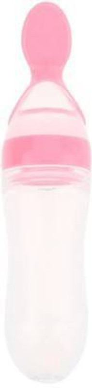 CHILD CHIC SILICON SPOON FEEDING BOTTLE, JUST SQUEEZE TO FEED WITH SILICON SPOON - 90 ml (PINK) - 90 ml(Pink, Clear)