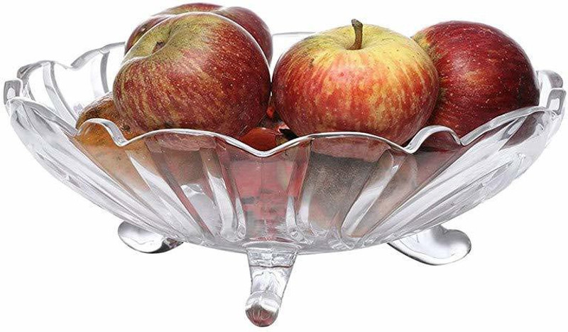 baluda Glass Decorative Bowl Fruit Bowl Dining Table Glass Serving & Dinnerware, Crystal Touch Beautiful Designer(Pack of 1, Clear)