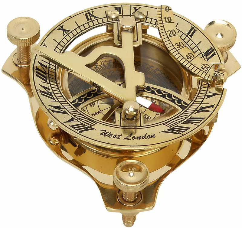 Ascent India Brass Sundial Compass Collectible Shinny Finish Tabletop Decorative Compass(Gold)